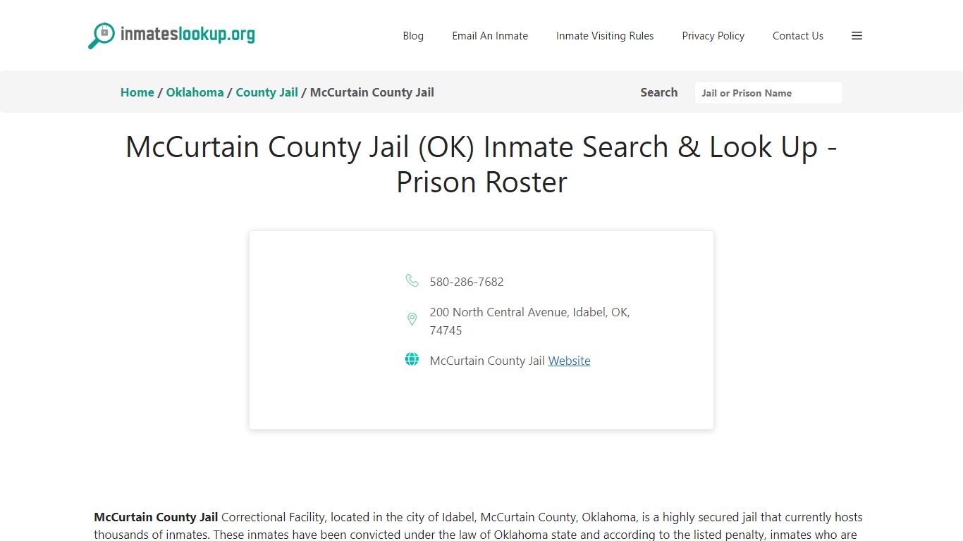 McCurtain County Jail (OK) Inmate Search & Look Up - Prison Roster